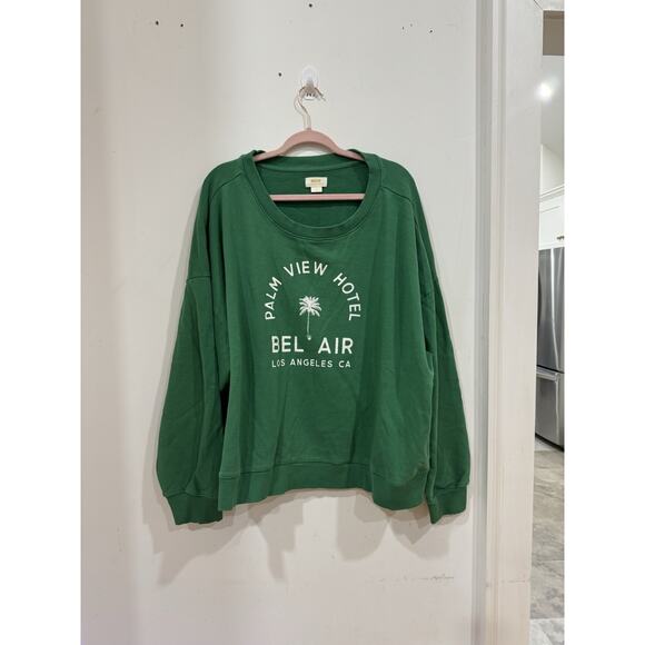 Anthropologie Maeve City Crew Sweatshirt Green Palm View Hotel Size 4x Preppy - Picture 4 of 10